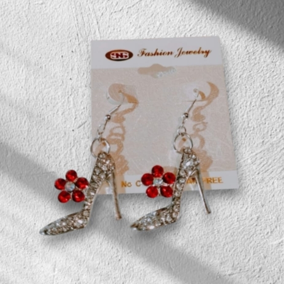 High heel shoe earrings with rhinestones. Alloy earrings, durable earrings. Earr - Picture 6 of 7